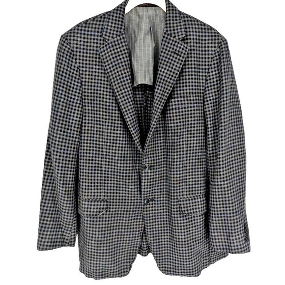 HICKEY FREEMAN Mens Blazer SIZE 40R Wool Silk Linen Two Button Gray Black Check - Picture 1 of 13